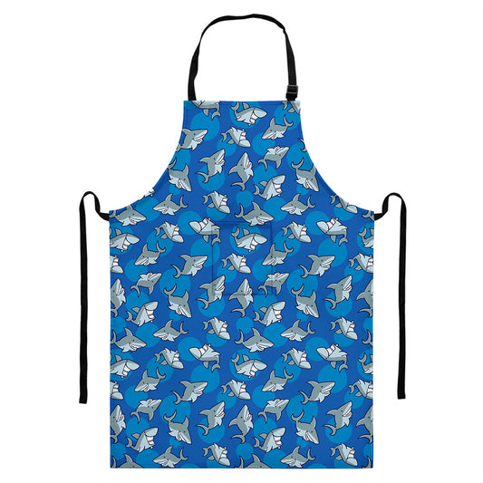 Cartoon Shark Pattern Print Bib Apron With Pocket