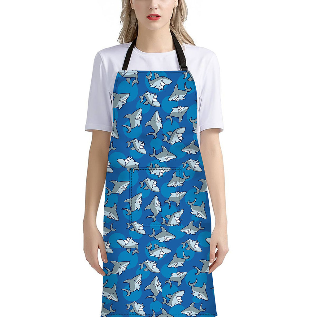 Cartoon Shark Pattern Print Bib Apron With Pocket