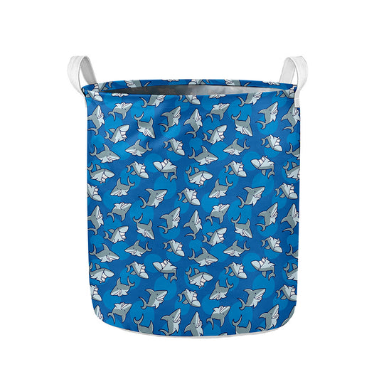 Cartoon Shark Pattern Print Collapsible Laundry Basket