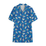 Cartoon Shark Pattern Print Cotton Hawaiian Shirt