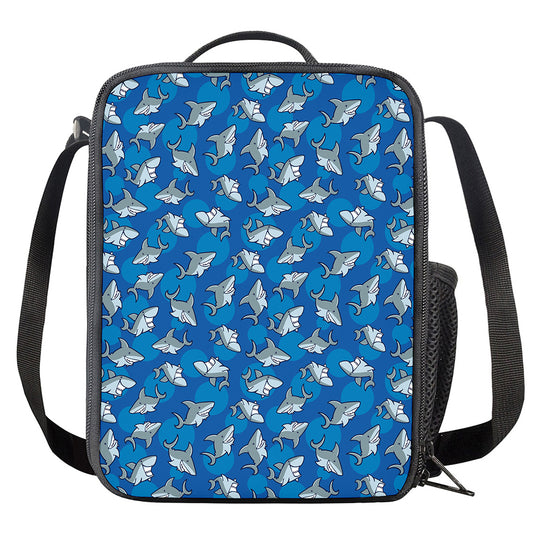 Cartoon Shark Pattern Print Crossbody Lunch Bag