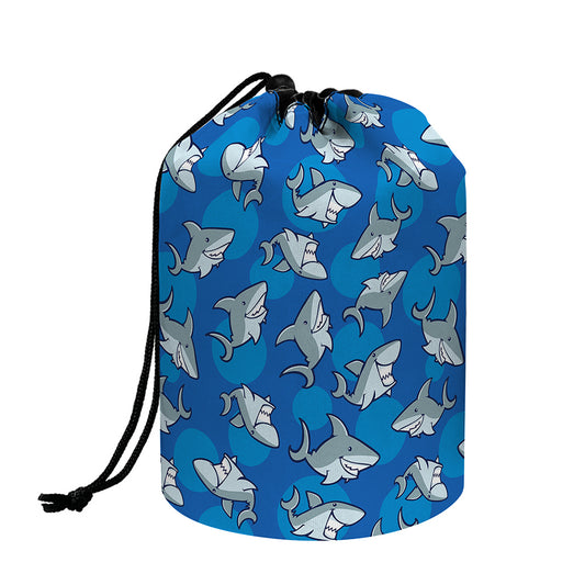 Cartoon Shark Pattern Print Drawstring Makeup Bag