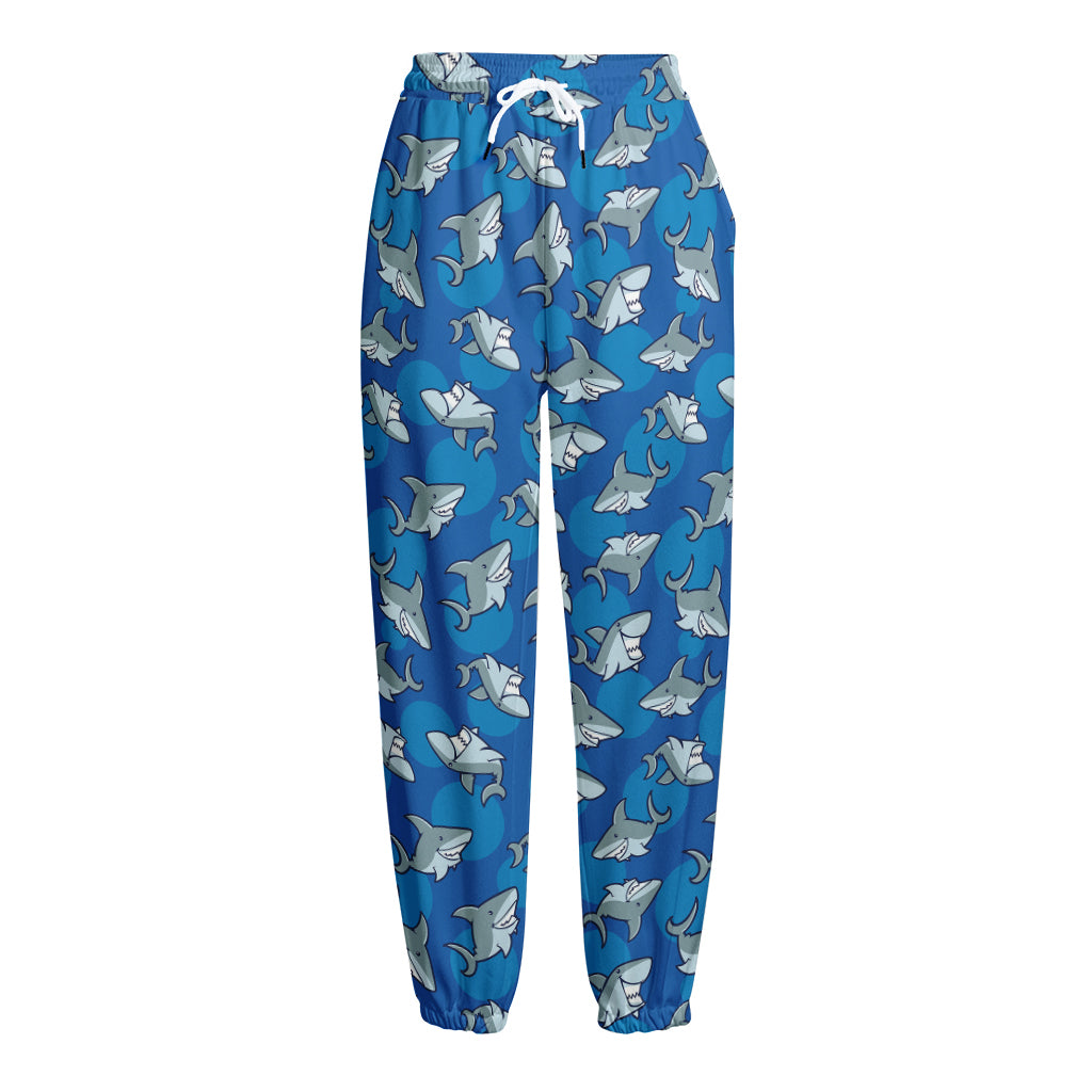 Cartoon Shark Pattern Print Fleece Lined Knit Pants