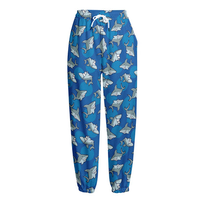 Cartoon Shark Pattern Print Fleece Lined Knit Pants