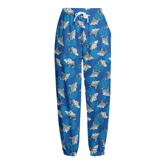 Cartoon Shark Pattern Print Fleece Lined Knit Pants