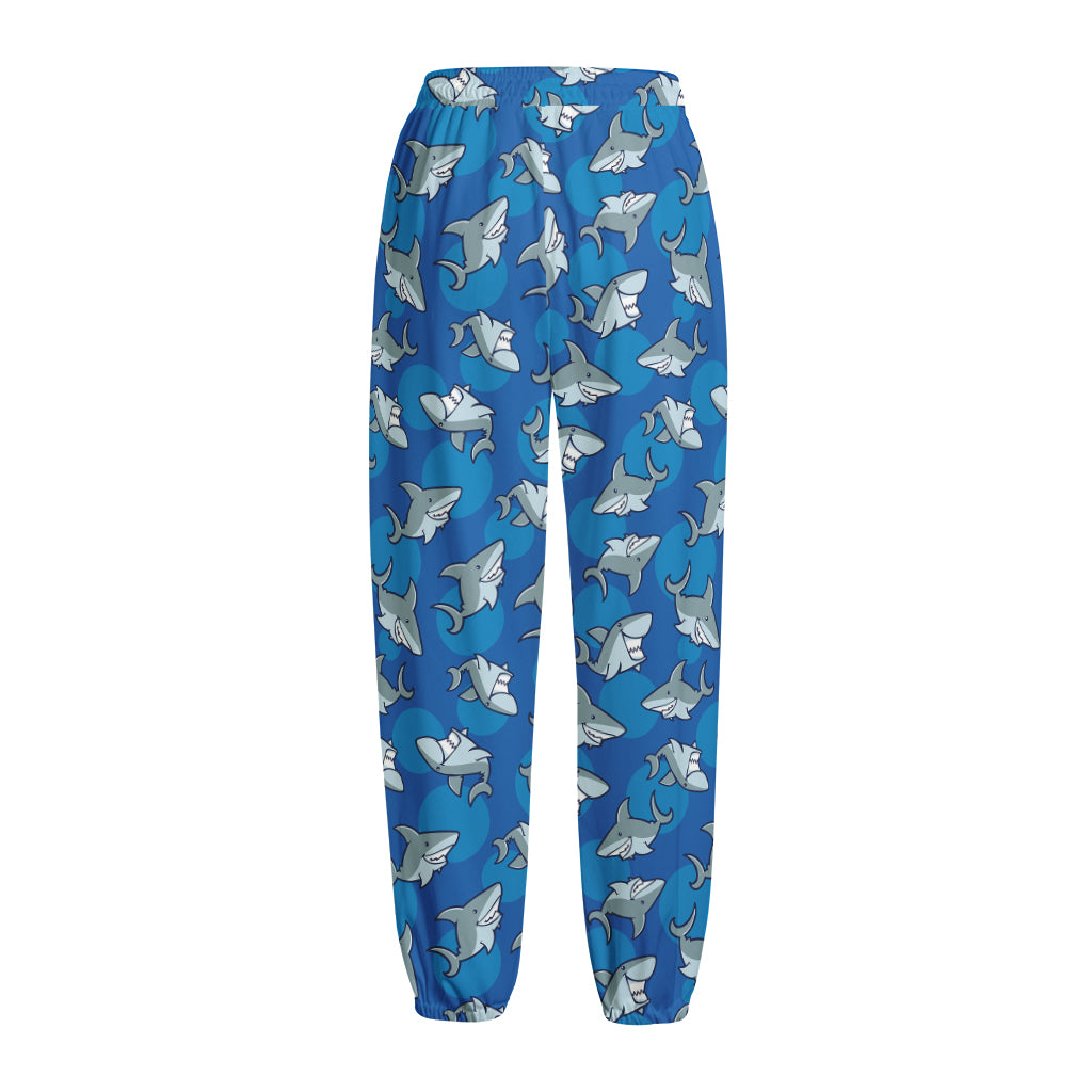 Cartoon Shark Pattern Print Fleece Lined Knit Pants