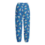 Cartoon Shark Pattern Print Fleece Lined Knit Pants