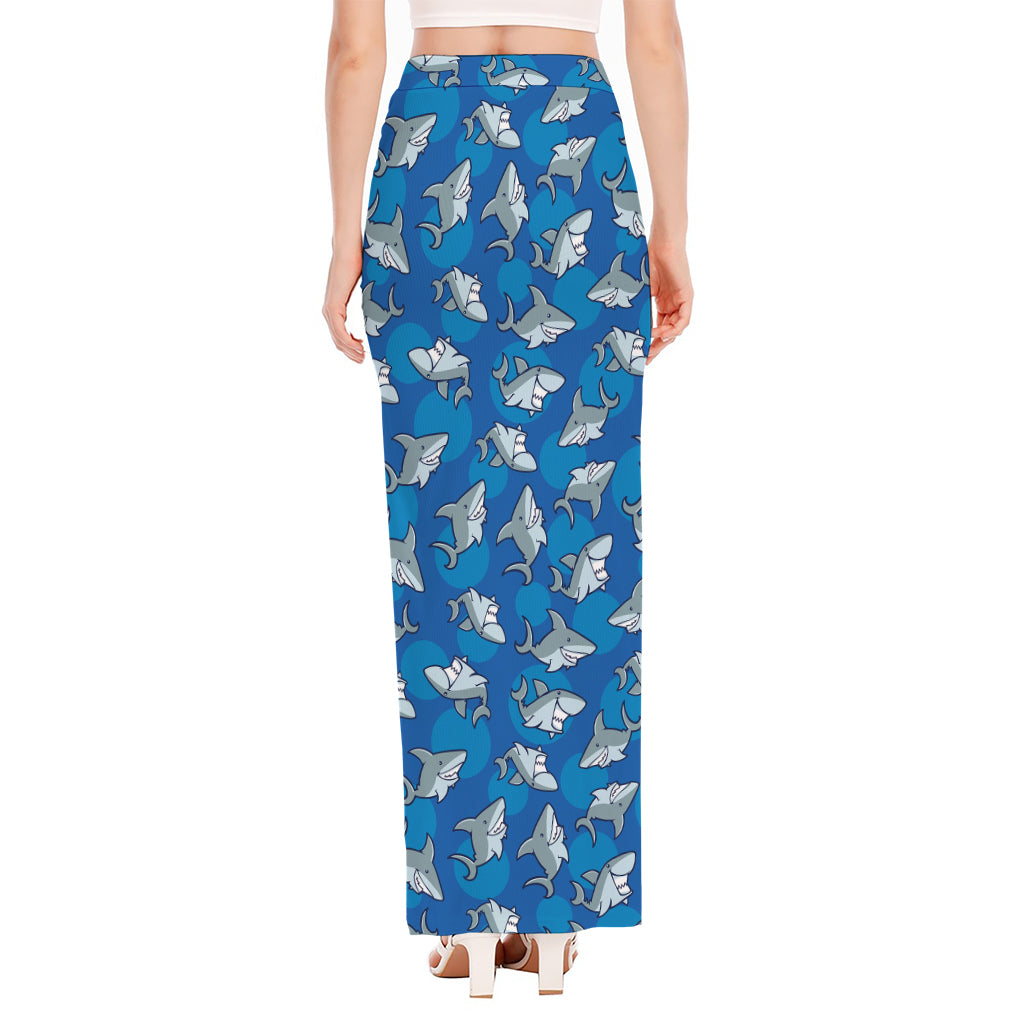 Cartoon Shark Pattern Print High Slit Maxi Skirt