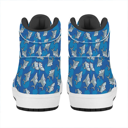 Cartoon Shark Pattern Print High Top Leather Sneakers