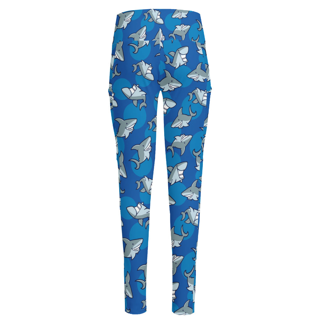 Cartoon Shark Pattern Print High-Waisted Pocket Leggings