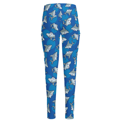 Cartoon Shark Pattern Print High-Waisted Pocket Leggings