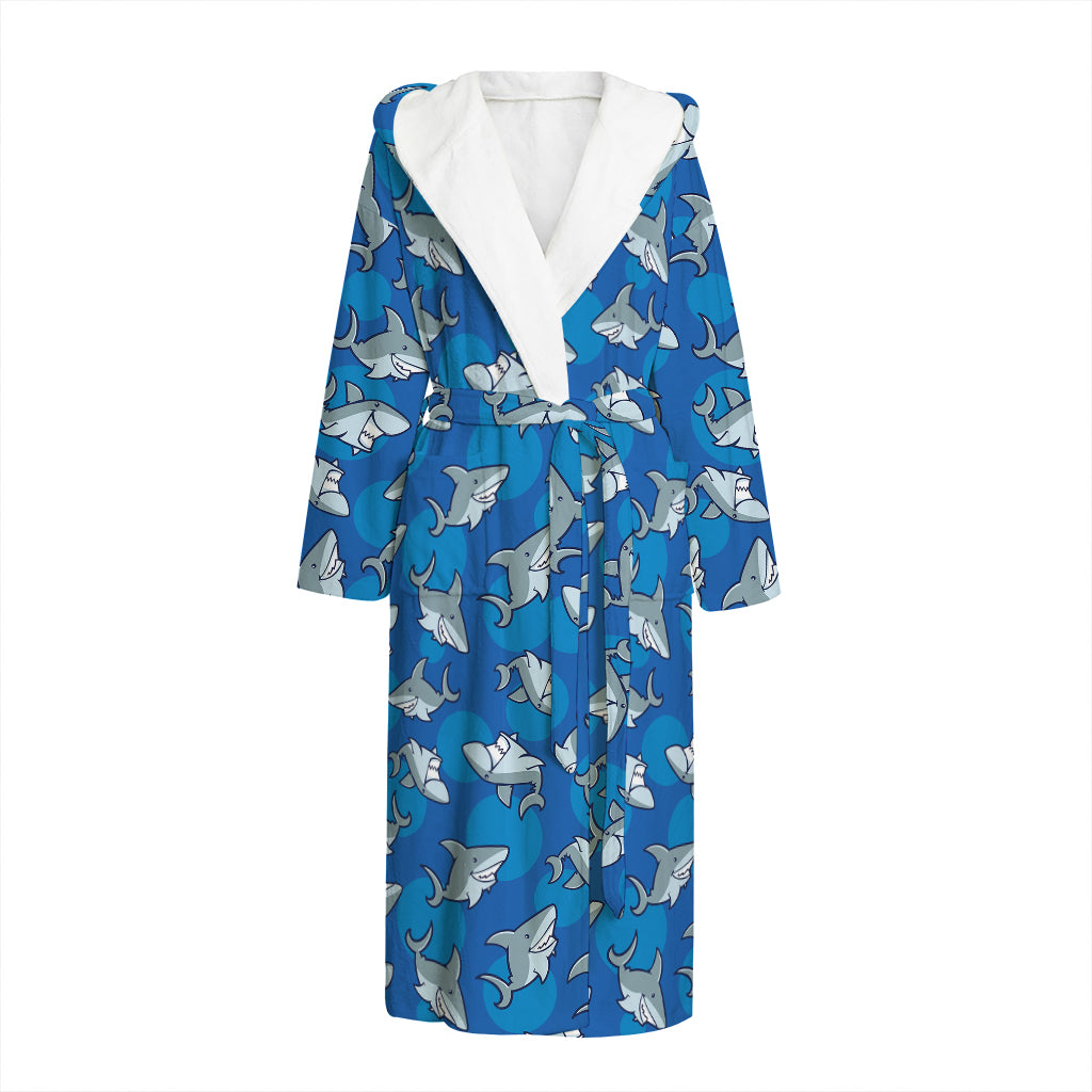 Cartoon Shark Pattern Print Hooded Bathrobe