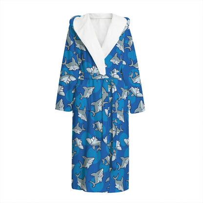 Cartoon Shark Pattern Print Hooded Bathrobe