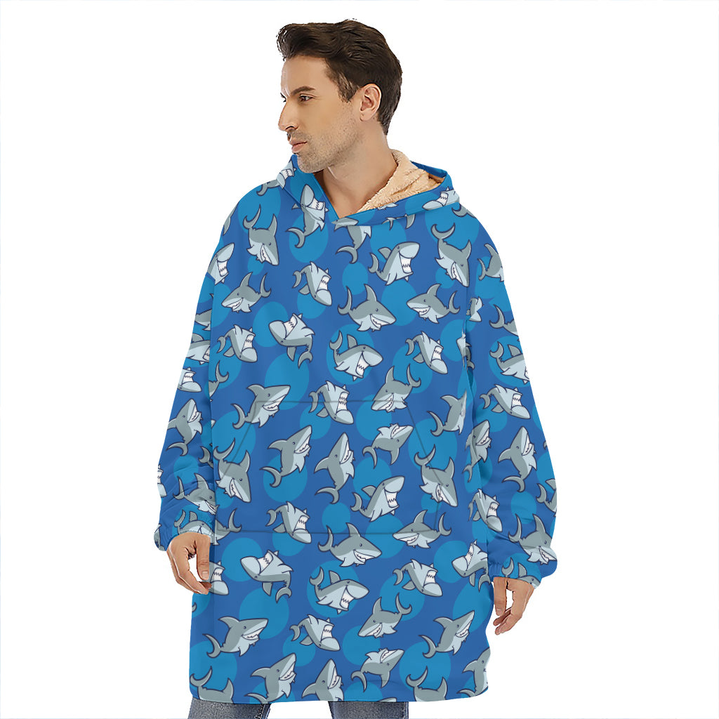 Cartoon Shark Pattern Print Hoodie Blanket