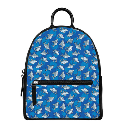Cartoon Shark Pattern Print Leather Backpack