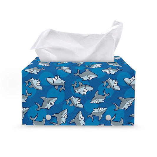 Cartoon Shark Pattern Print Leather Tissue Box Cover