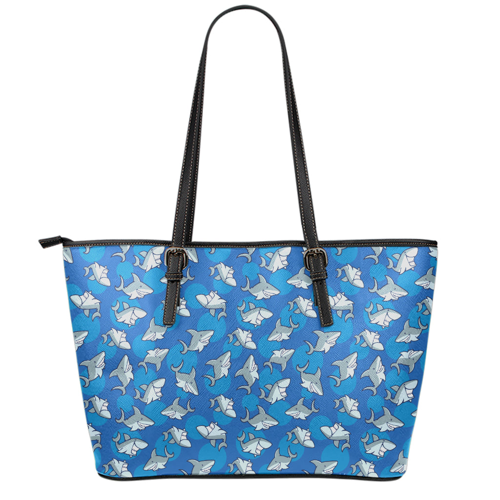 Cartoon Shark Pattern Print Leather Tote Bag