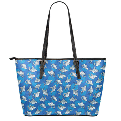 Cartoon Shark Pattern Print Leather Tote Bag
