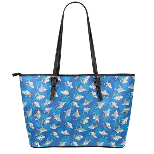 Cartoon Shark Pattern Print Leather Tote Bag