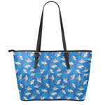 Cartoon Shark Pattern Print Leather Tote Bag