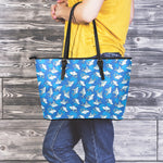 Cartoon Shark Pattern Print Leather Tote Bag