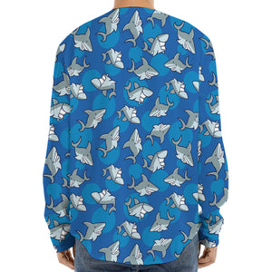 Cartoon Shark Pattern Print Long Sleeve Baseball Jersey