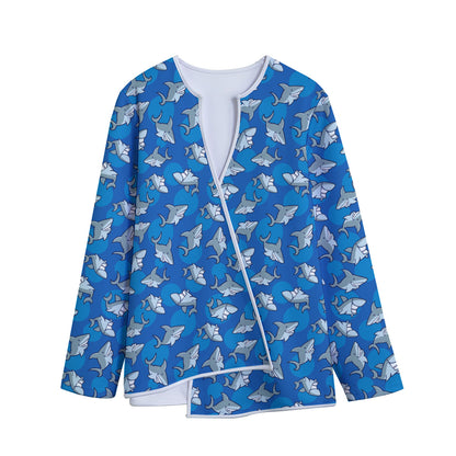 Cartoon Shark Pattern Print Long Sleeve Short Coat