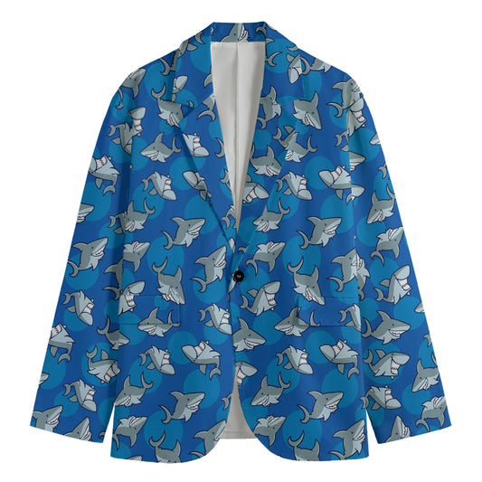 Cartoon Shark Pattern Print Men's Blazer