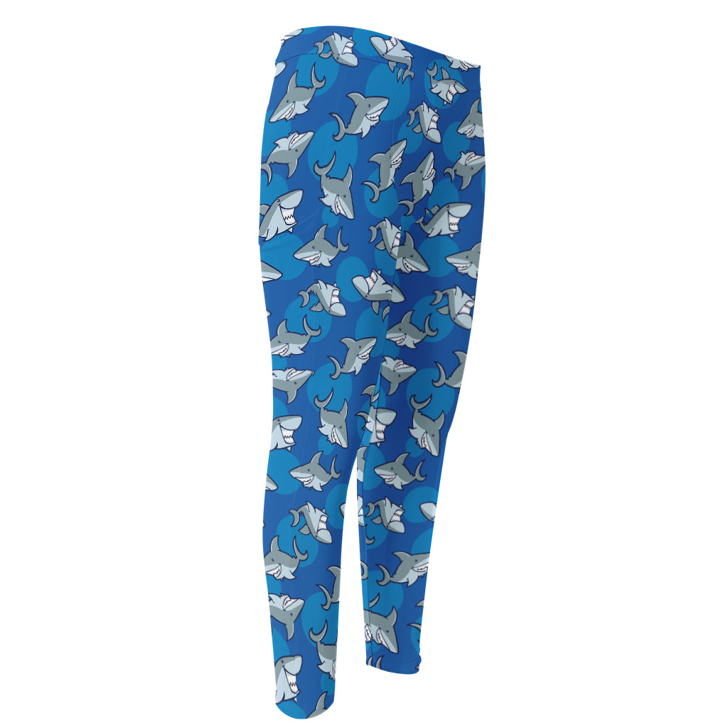 Cartoon Shark Pattern Print Men's Compression Pants