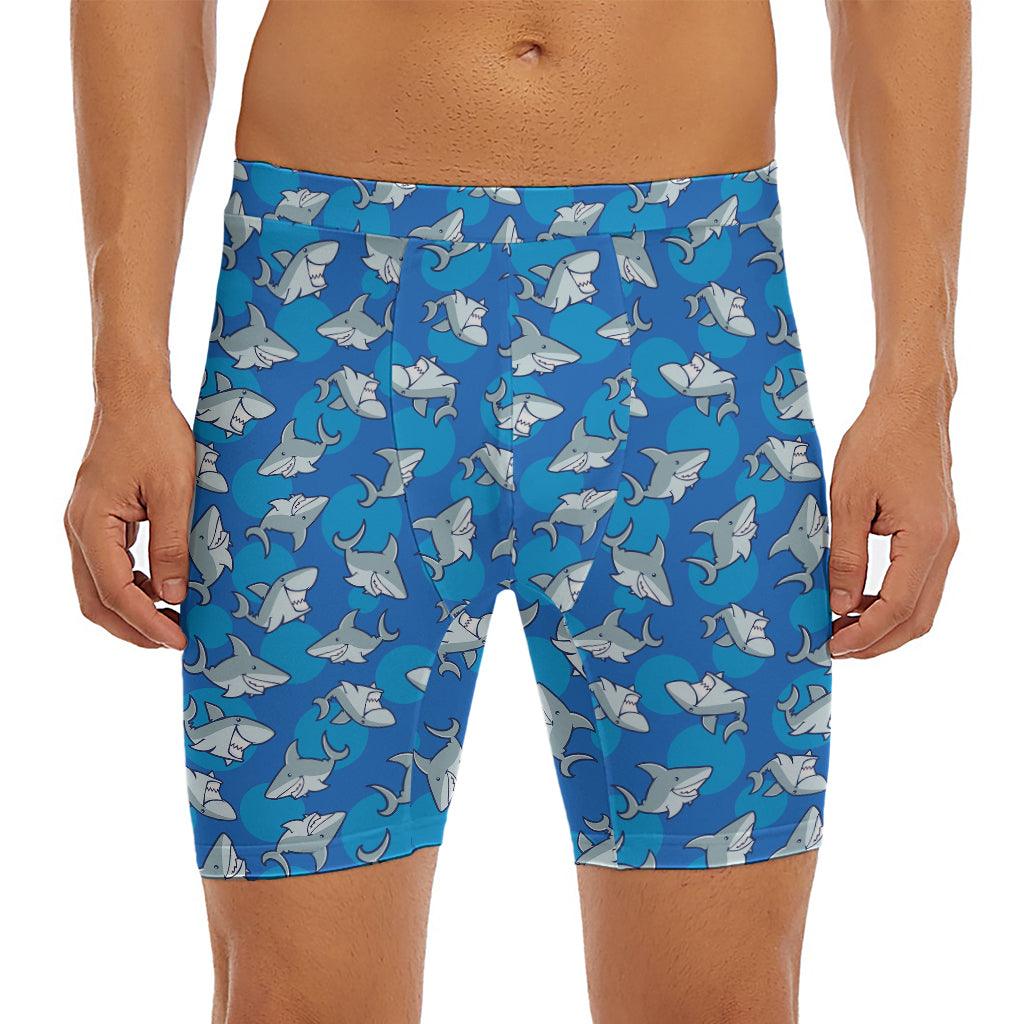 Cartoon Shark Pattern Print Men's Long Boxer Briefs