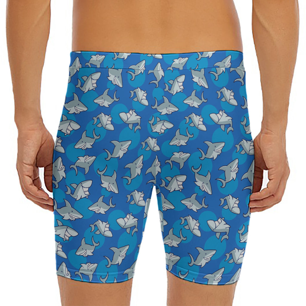 Cartoon Shark Pattern Print Men's Long Boxer Briefs