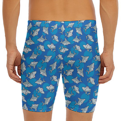 Cartoon Shark Pattern Print Men's Long Boxer Briefs