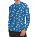 Cartoon Shark Pattern Print Men's Long Sleeve Rash Guard