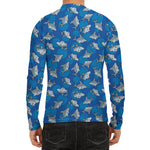 Cartoon Shark Pattern Print Men's Long Sleeve Rash Guard
