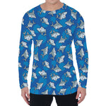 Cartoon Shark Pattern Print Men's Long Sleeve T-Shirt