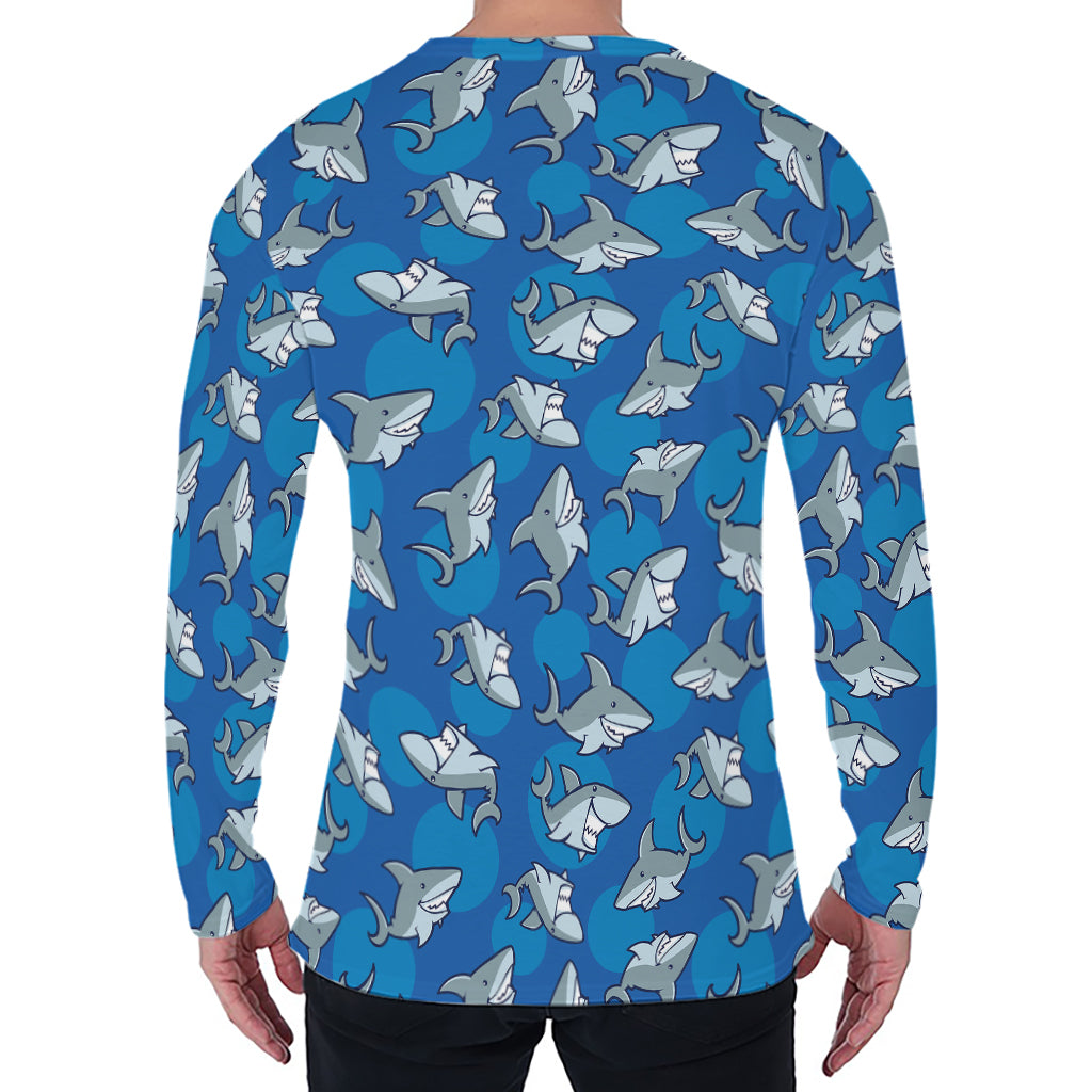 Cartoon Shark Pattern Print Men's Long Sleeve T-Shirt