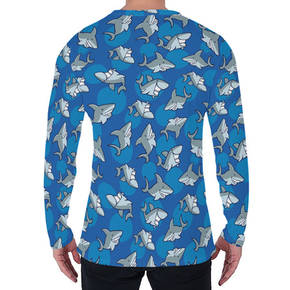 Cartoon Shark Pattern Print Men's Long Sleeve T-Shirt