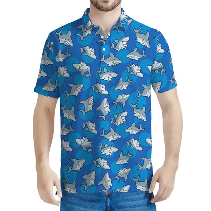 Cartoon Shark Pattern Print Men's Polo Shirt