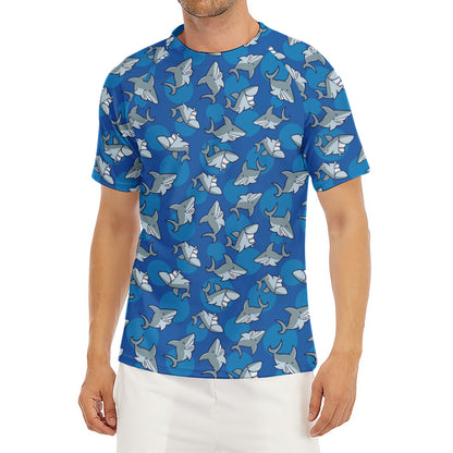 Cartoon Shark Pattern Print Men's Short Sleeve Rash Guard