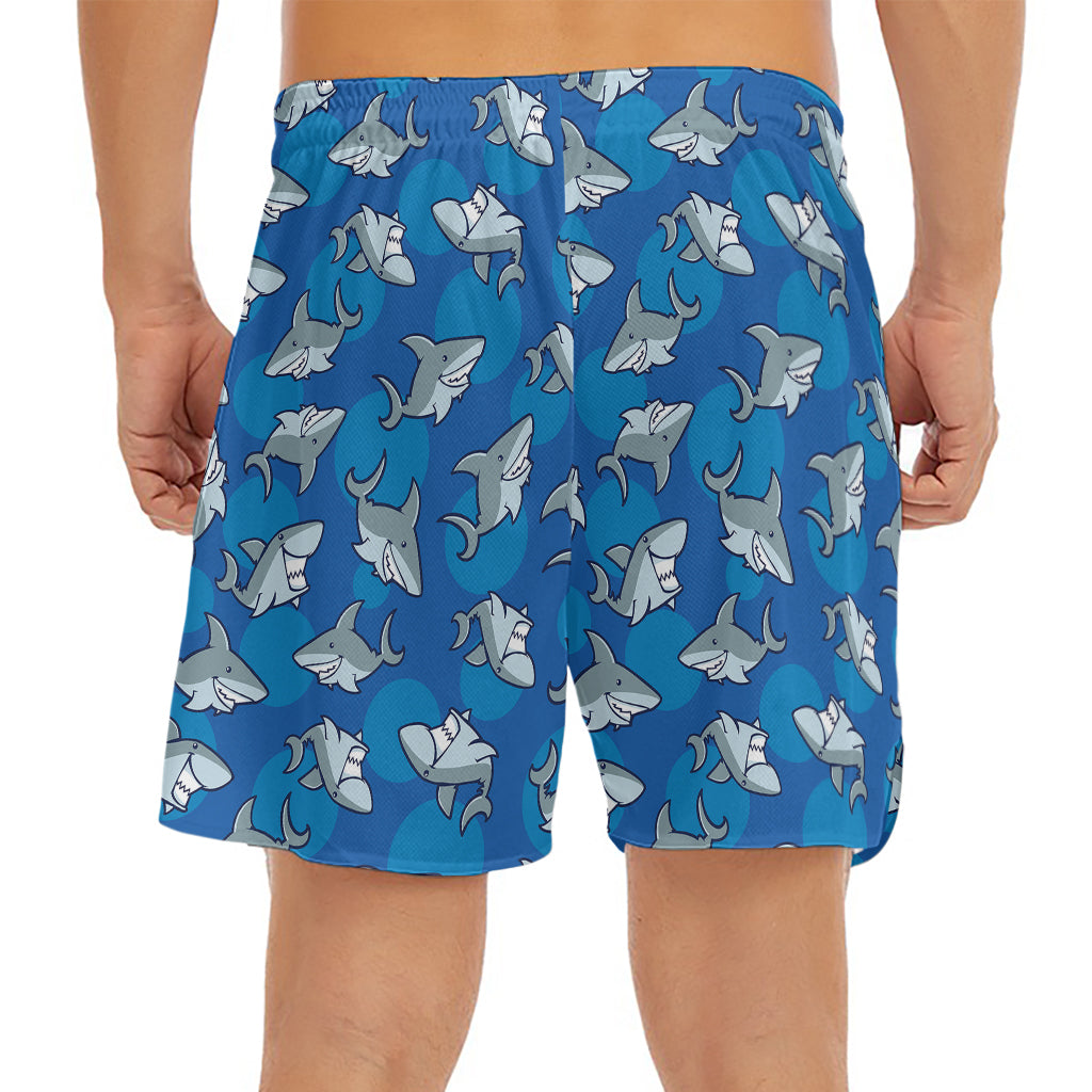 Cartoon Shark Pattern Print Men's Split Running Shorts