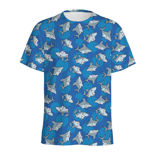 Cartoon Shark Pattern Print Men's Sports T-Shirt