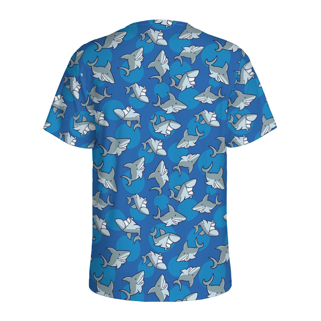 Cartoon Shark Pattern Print Men's Sports T-Shirt