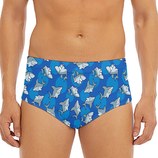 Cartoon Shark Pattern Print Men's Triangle Swim Briefs