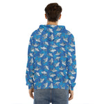 Cartoon Shark Pattern Print Men's Velvet Pullover Hoodie