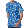 Cartoon Shark Pattern Print Men's Velvet T-Shirt