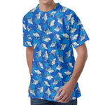Cartoon Shark Pattern Print Men's Velvet T-Shirt