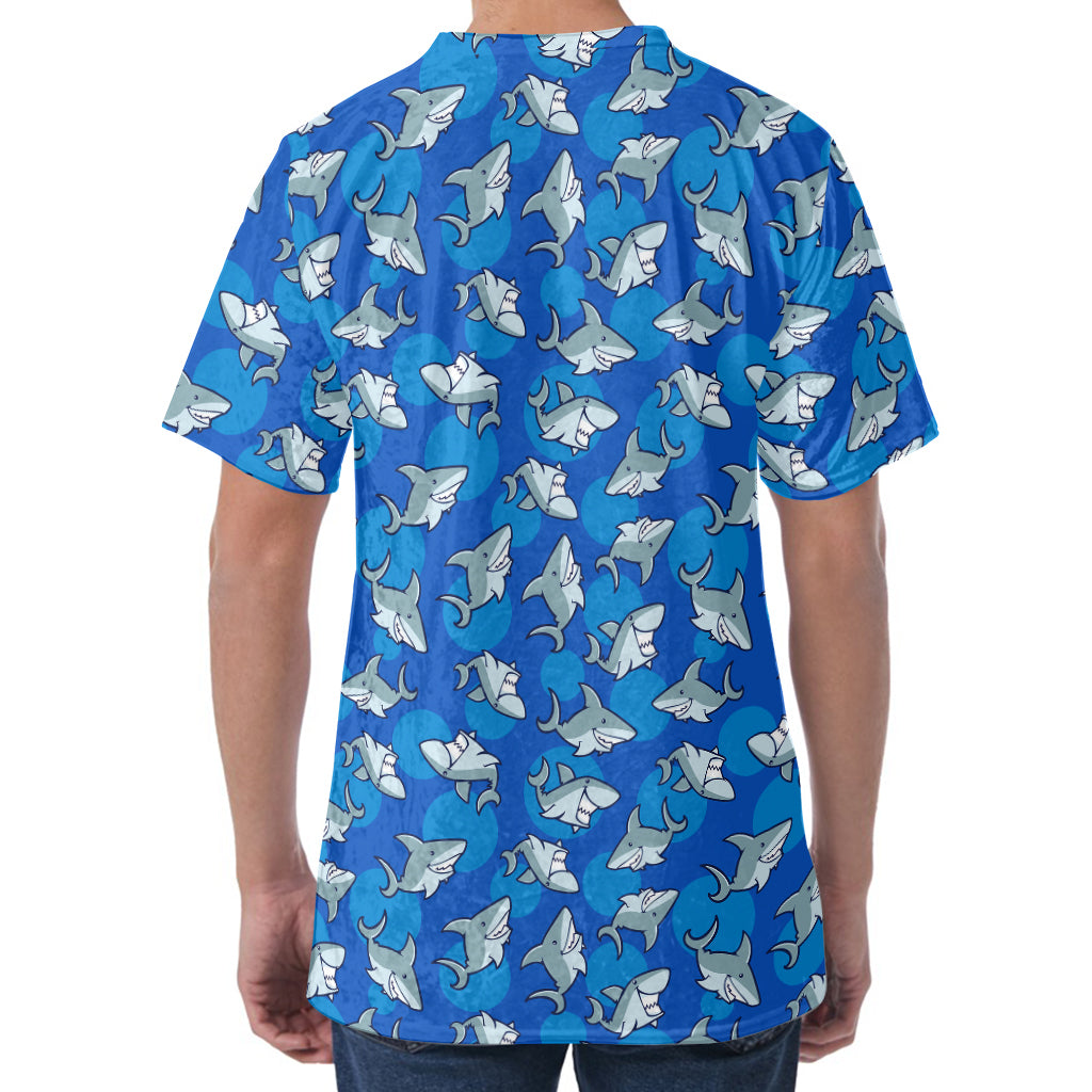 Cartoon Shark Pattern Print Men's Velvet T-Shirt