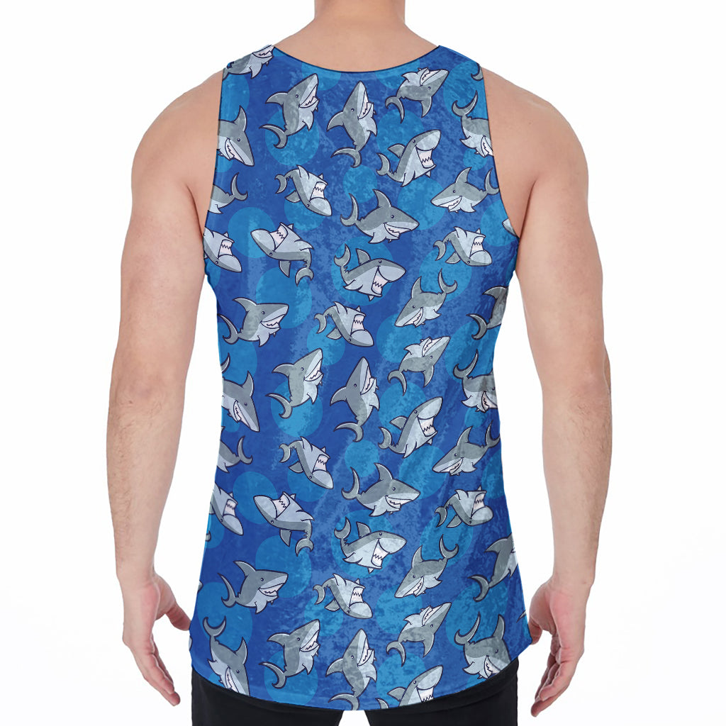 Cartoon Shark Pattern Print Men's Velvet Tank Top