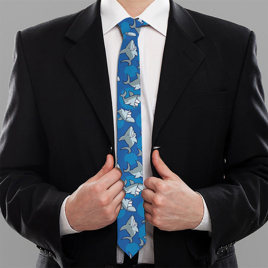Cartoon Shark Pattern Print Necktie