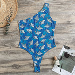 Cartoon Shark Pattern Print One Shoulder Bodysuit